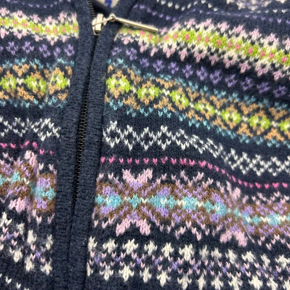 Gap Kids Navy Fair Isle Full Zip Hooded Cardigan Sweater Tassel Hood 4 Years
